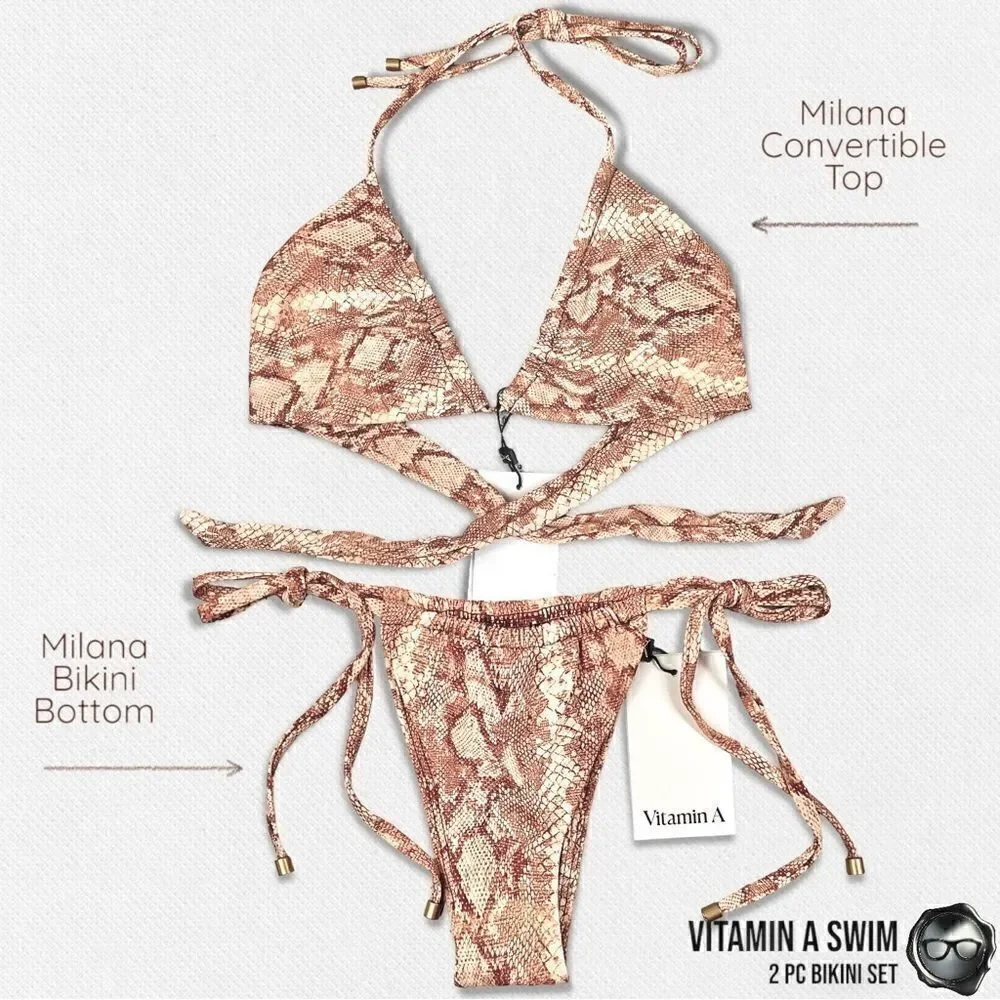 VITAMIN A SWIM MILANA 2-PIECE BRAZILIAN BIKINI SET IN LTD EDITION SAND SNAKE NEW